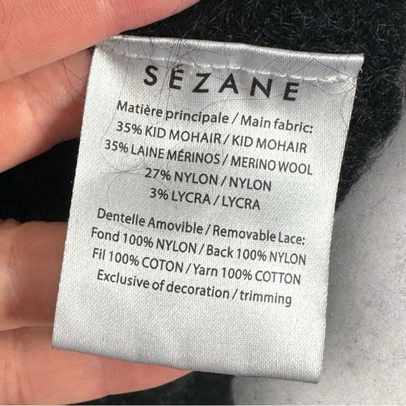 Sezane Black Charles Cardigan Knit Sweater Size Large‎ Mohair V-Neck Merino Wool - Picture 6 of 14